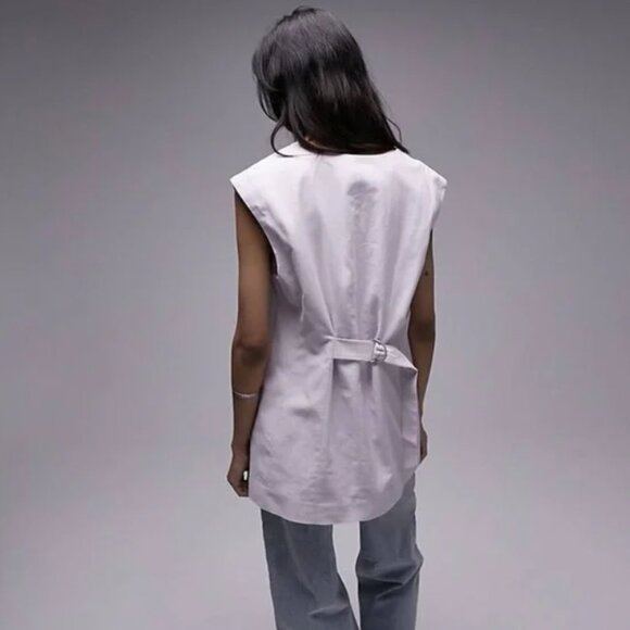 Topshop Lilac Linen Blend Oversized Buttoned Vest Waistcoat Size 6 NEW - Picture 3 of 16